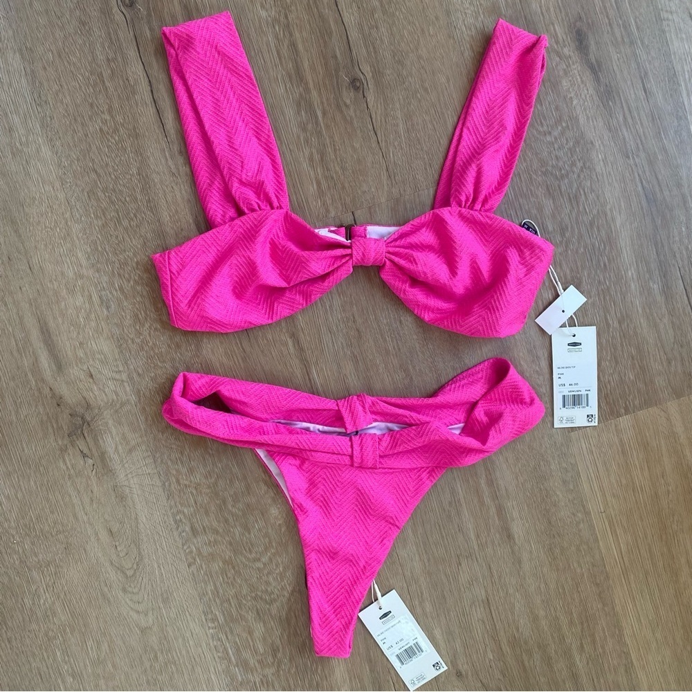 Rusty Milone Bikini Top and Cheeky Bottoms Simmer Hot Pink Fabric
